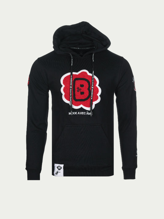 Black Denim B Branded Men's Chenille Black Pullover Hoodie