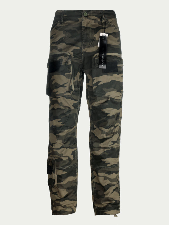 Black Denim Men's Cargo Pants Green Camo